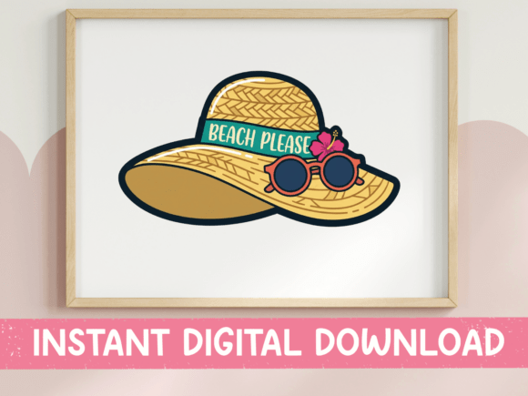 Beach Please Sun Hat Sticker: A Must for T-Shirt Designs and Graphics