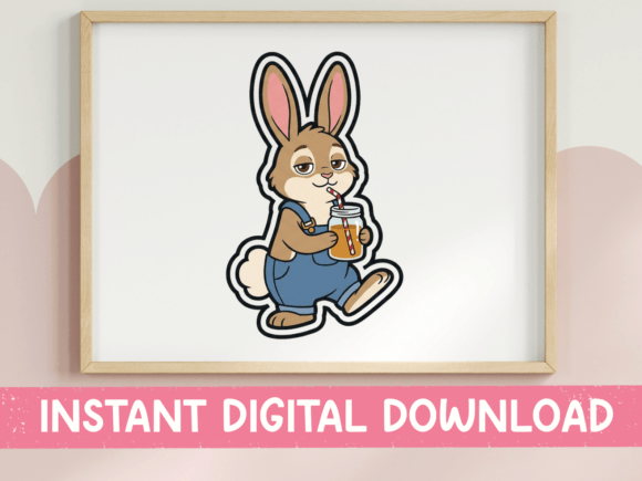Bunny with Iced Tea Mason Jar Sticker: A Must for T-Shirt Designs