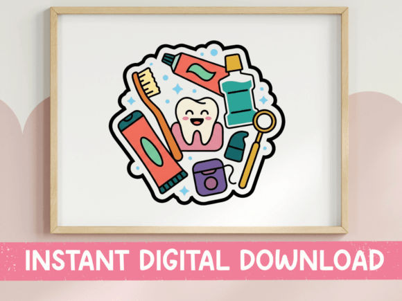 Cheerful Dental Hygiene Tooth Care Sticker Set