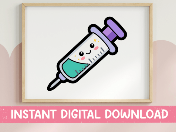 Cheerful Kawaii Happy Syringe Sticker for T-Shirt Designs