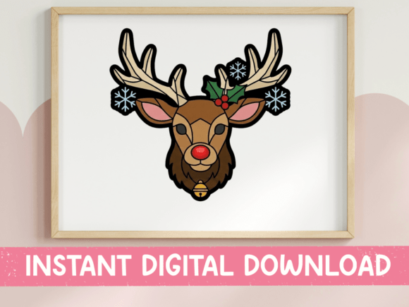 Christmas Reindeer Stained Glass Sticker: A Premium T-Shirt Design Graphic