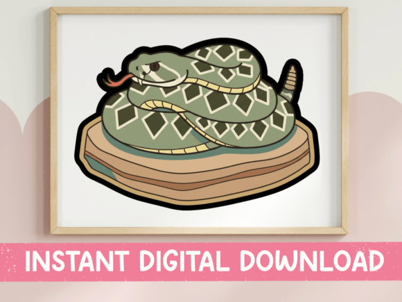 Coiled Rattlesnake on Rock Sticker: A Unique T-Shirt Design Graphic