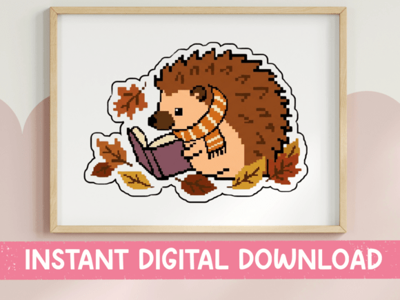 Cozy Reader's Delight: Pixel Hedgehog for T-Shirt Designs and Graphics