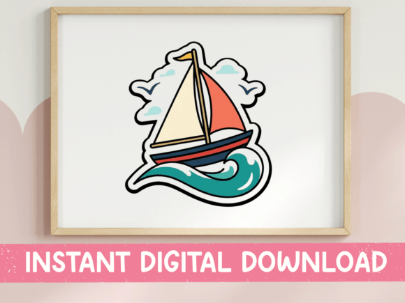 Crafting with Sailboat on Ocean Waves Sticker Graphics