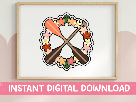 Crossed Paddles Floral Wreath Sticker