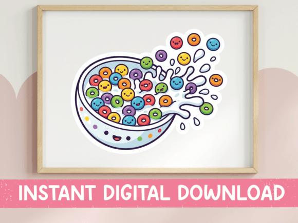 Cute and Engaging: Kawaii Cereal Bowl Sticker for T-Shirt Designs