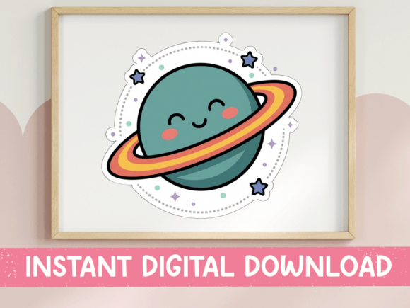 Cute Kawaii Smiling Planet Saturn Sticker for Graphics and T-Shirt Designs