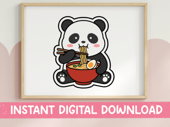 Cute Panda Eating Ramen Kawaii Sticker for T-Shirt Designs