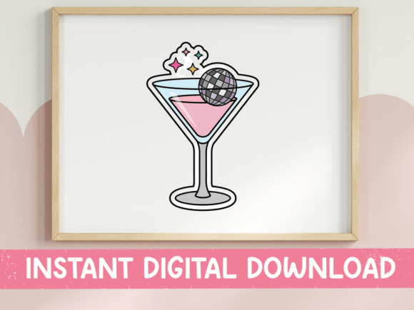 Disco Ball Martini Glass Sticker: A Graphics Gem for T-Shirt Designs