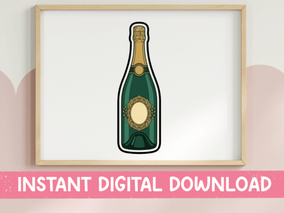Elegant T-Shirt Designs: Classic Champagne Bottle Sticker Art