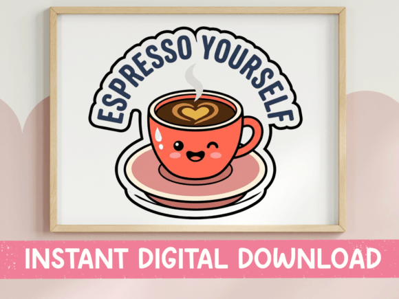 Espresso Yourself: A Cute Coffee Sticker for T-Shirt Designs