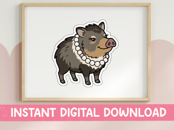 Fancy Boar with Pearl Necklace: A Charming Embroidery Design