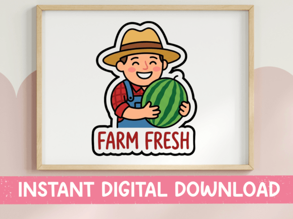 Farm Fresh Farmer Watermelon Sticker: A Charming T-Shirt Design for Blog Graphics
