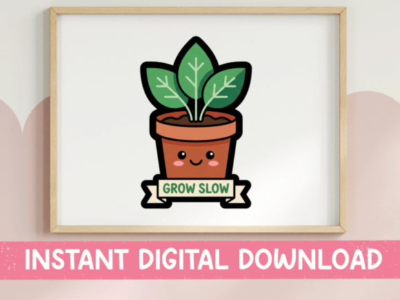 Grow Slow Kawaii Potted Plant Sticker for T-Shirt Designs