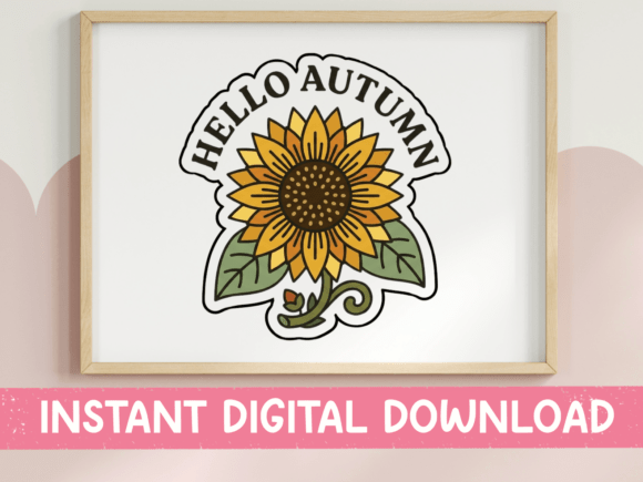 Hello Autumn Sunflower Sticker: A Fall Embroidery Delight