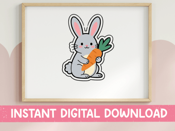 Kawaii Bunny Holding Carrot Sticker for T-Shirt Designs