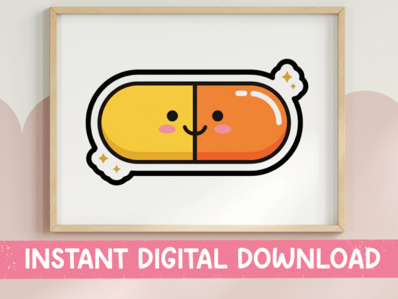 Kawaii Happy Capsule Pill Sticker for T-Shirt Designs
