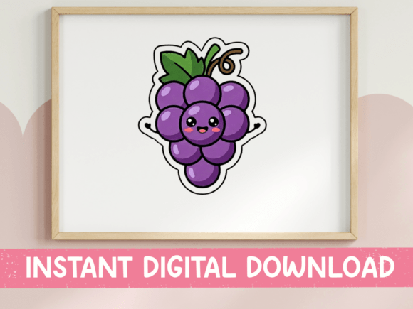 Kawaii Happy Grapes Sticker for T-Shirt Designs and Graphics