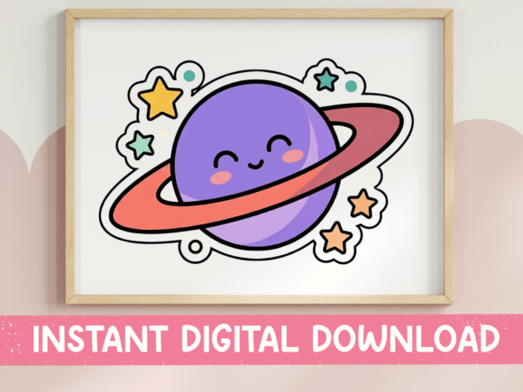 Kawaii Saturn Planet Sticker Design for T-Shirt Graphics