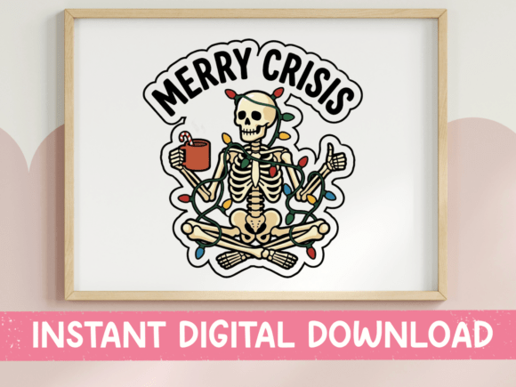 Merry Crisis Skeleton Sticker: A Unique Graphic for T-Shirt Designs