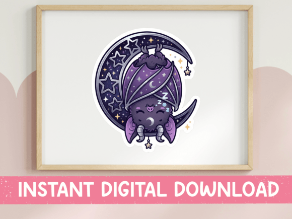 Moon Bat Mystical Witchy Sticker SVG for T-Shirt Designs