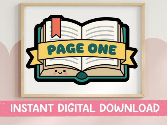 Page One Kawaii Open Book Sticker for T-Shirt Designs