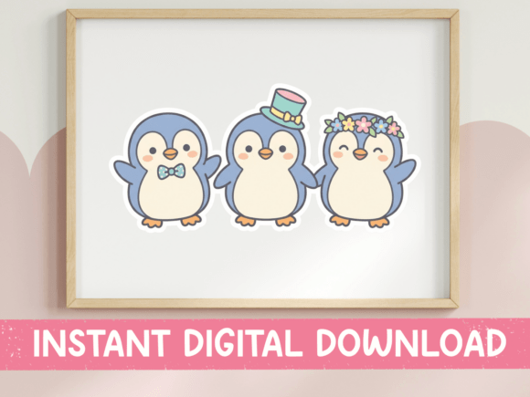 Penguin Wedding Trio Cute Sticker SVG for T-Shirt Designs
