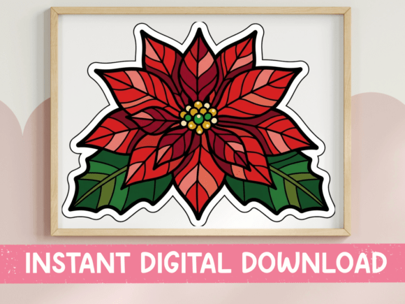 Poinsettia Stained Glass Graphics for T-Shirt Designs