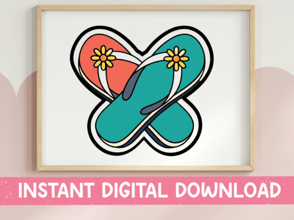 Retro Flip Flops Summer Sticker for T-Shirt Designs and Graphics