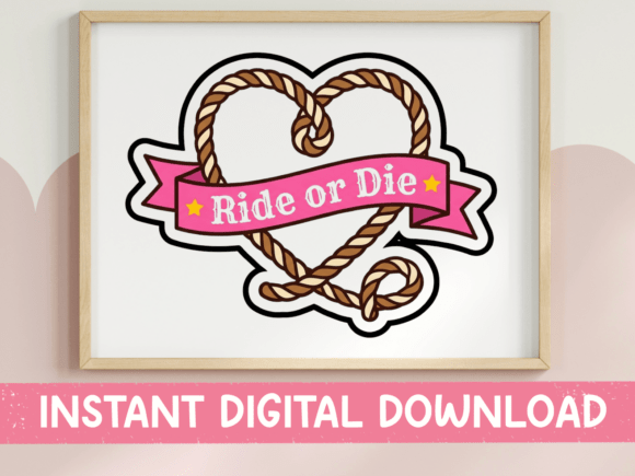 Ride or Die Rope Heart Sticker: A Bold T-Shirt Design Graphic