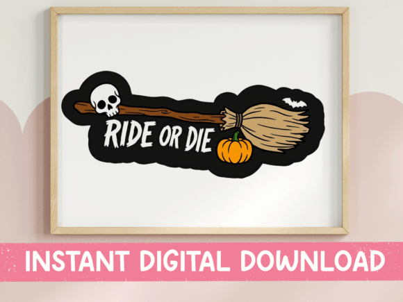 Ride or Die Witch Broom Sticker SVG for T-Shirt Designs and Graphics