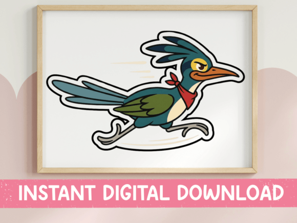Running Roadrunner Bird Sticker: A Dynamic T-Shirt Graphics Asset