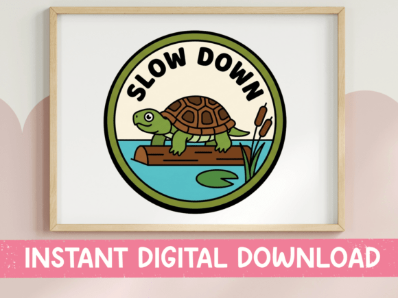 Slow Down Turtle Badge: A Charming Graphic for T-Shirt Designs