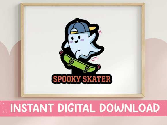 Spooky Skater Ghost Sticker: A Charming Graphic for T-Shirt Designs