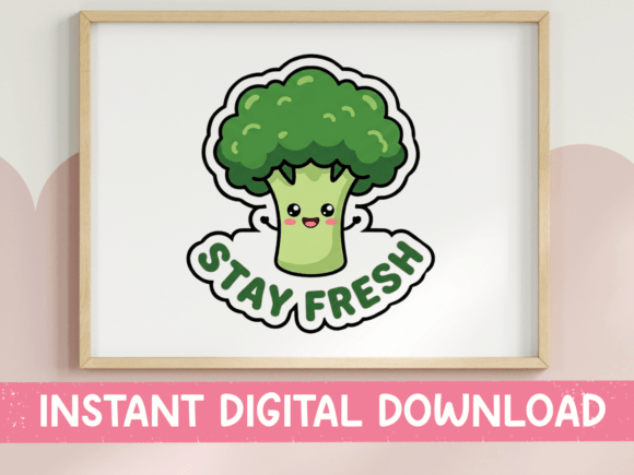 Stay Fresh Kawaii Broccoli Sticker for T-Shirt Designs