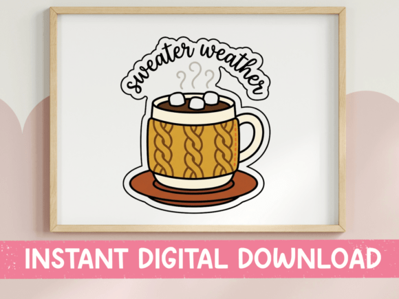 Sweater Weather Hot Cocoa Mug Sticker for T-Shirt Designs