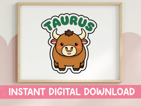 Taurus Zodiac Kawaii Bull Sticker for Graphics and T-Shirts