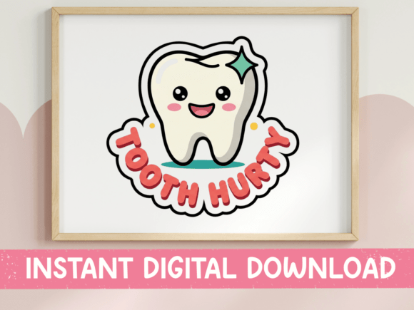 Tooth Hurty Kawaii Dental Sticker for T-Shirt Designs and Graphics