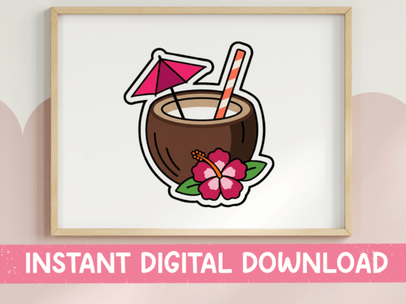 Tropical Coconut Drink Sticker Design for T-Shirt Graphics