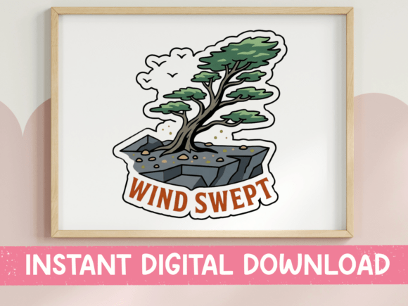 Wind Swept Bonsai Tree Sticker: Perfect for T-Shirt Designs and Graphics