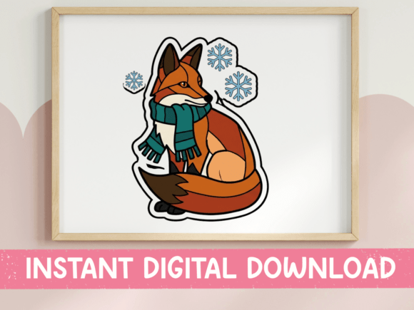 Winter Fox with Scarf Sticker: A Charming Graphic for T-Shirt Designs