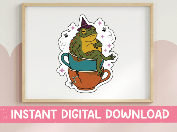 Witch Frog in Teacup Sticker: A Charming T-Shirt Design