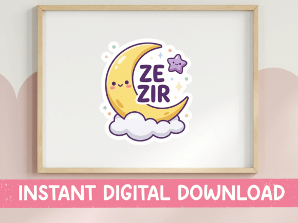 Ze Zir Moon Pronoun Sticker: A Versatile Graphic for T-Shirt Designs